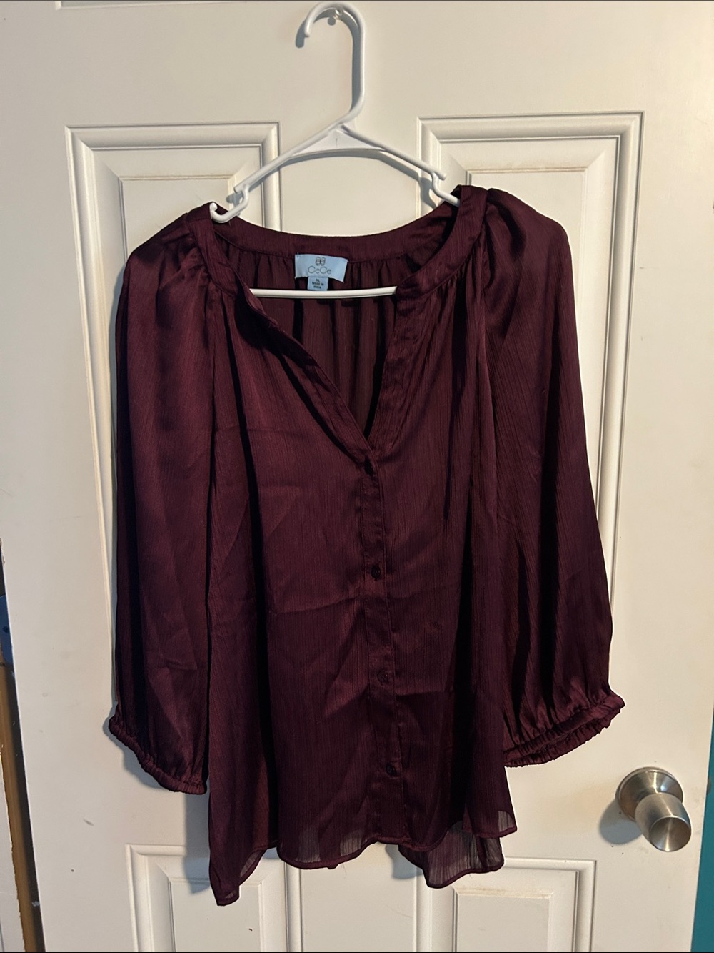 CeCe Women's Wine Button-Front Blouse